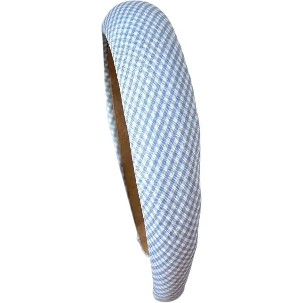 Blue & White Gingham Puffy Fabric Headband Preppy Cute Hair Accessory. LIKE NEW.